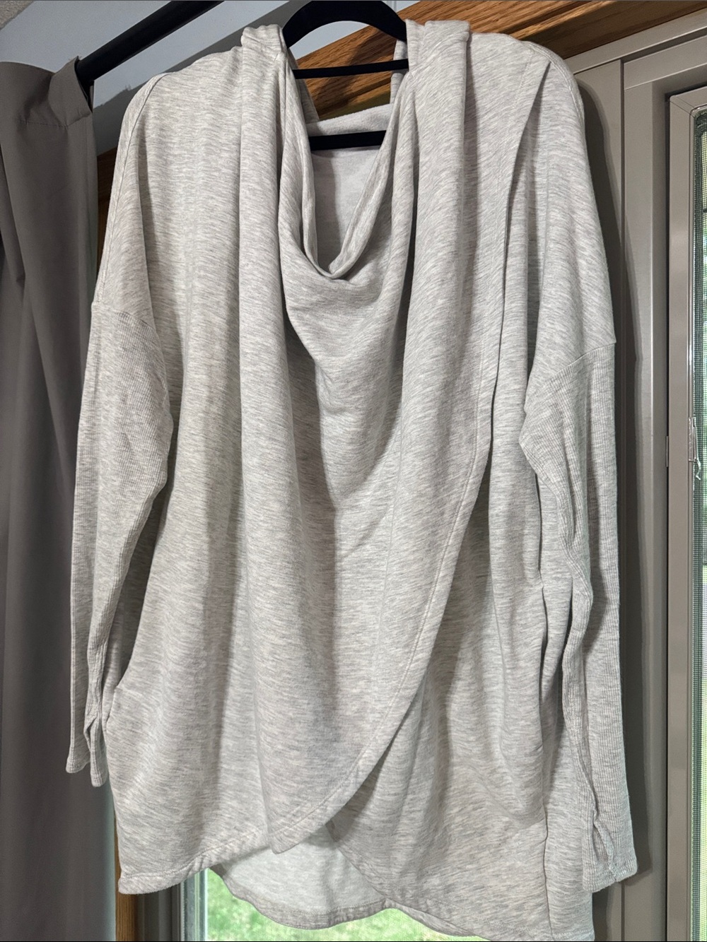 Athleta Heather Light Gray Cowl Neck wrap front sweatshirt